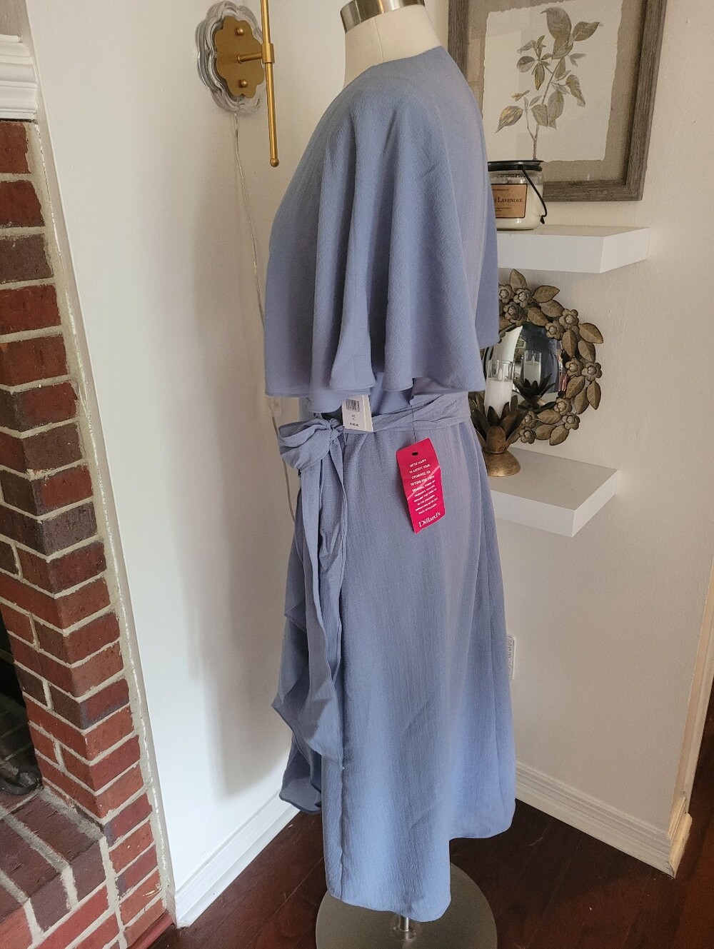 Halston Heritage Dusty Blue Wrap Midi Dress with Side Tie - Picture 4 of 9